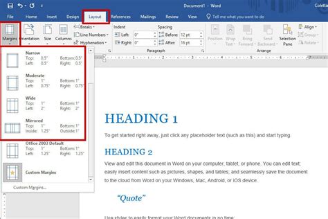 how to set different margins on different pages in word